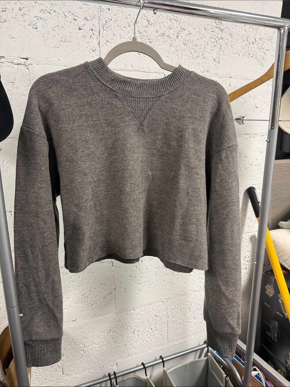 ZARA - NWT - Size Medium Cropped Gray Crewneck Sweater - NEW